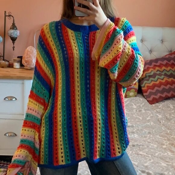 Multi colour rainbow knit / crotchet ASOS jumper - Picture 3 of 4